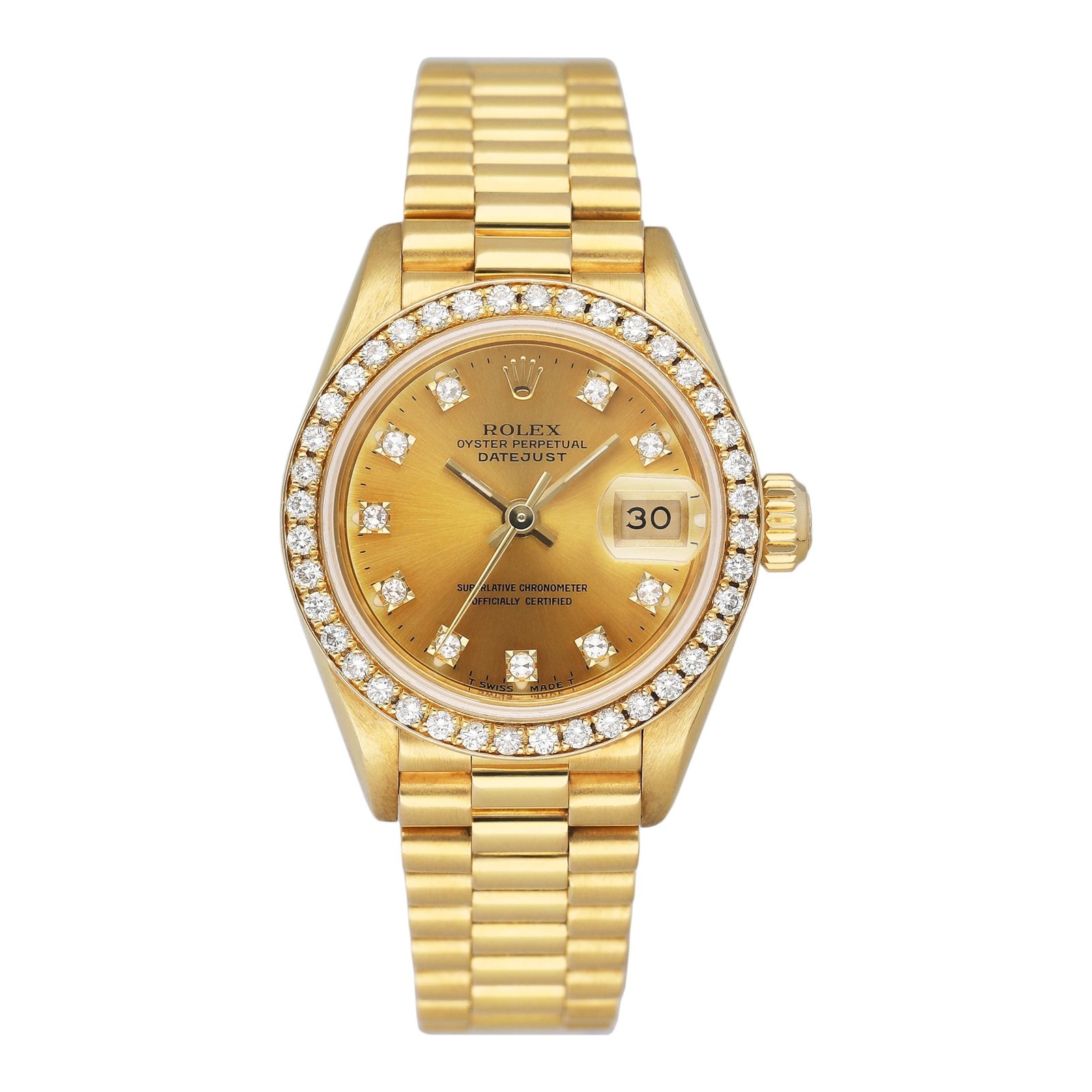 Rolex Datejust 69138 Diamond Dial & Bezel Relógio Feminino Caixa e Documentos