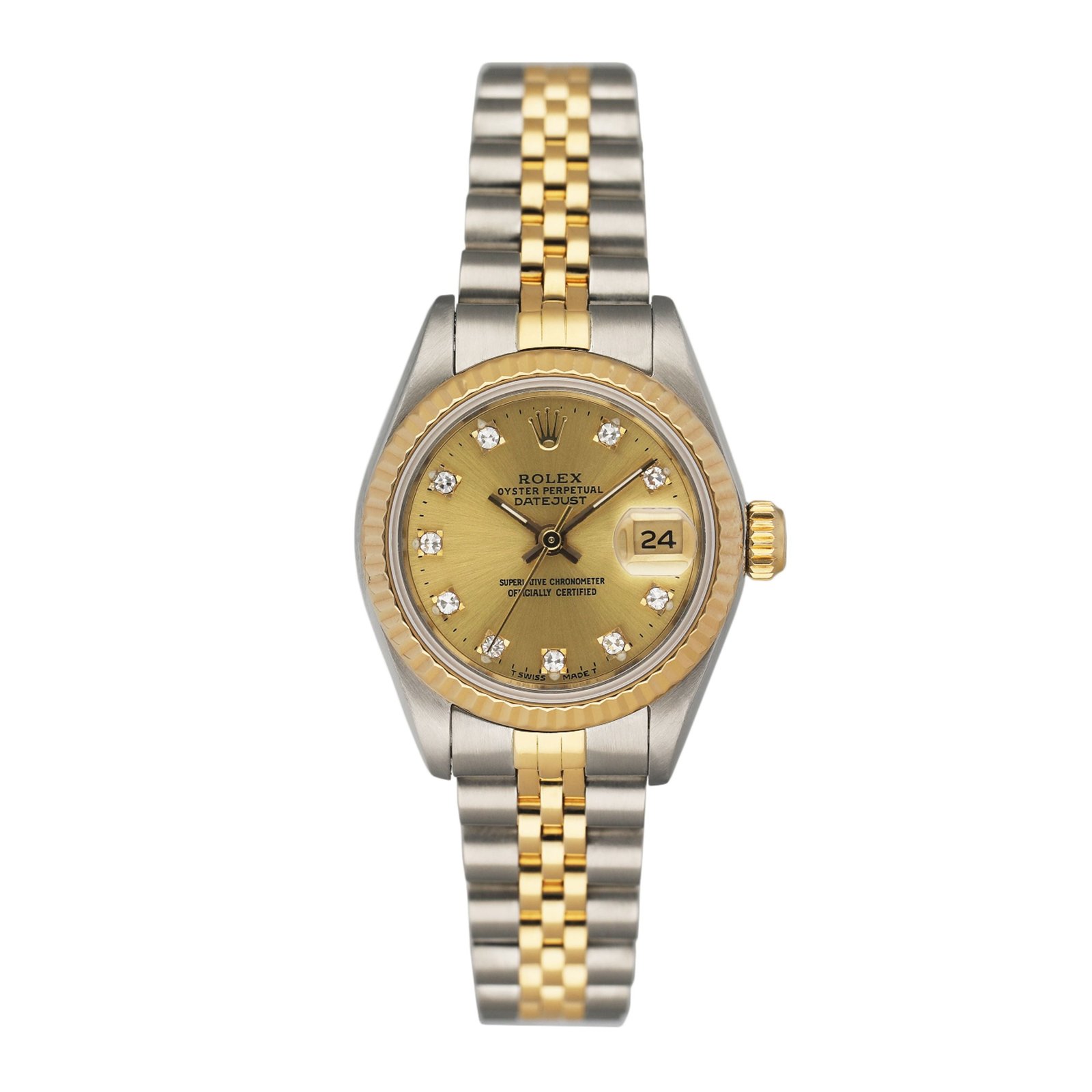 Rolex Datejust 69173 Diamond mostrador champagne Relógio Feminino Caixa e Documentos