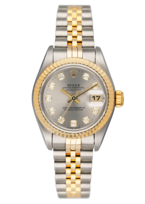 Rolex Datejust 69173 Diamond mostrador prata Relógio Feminino