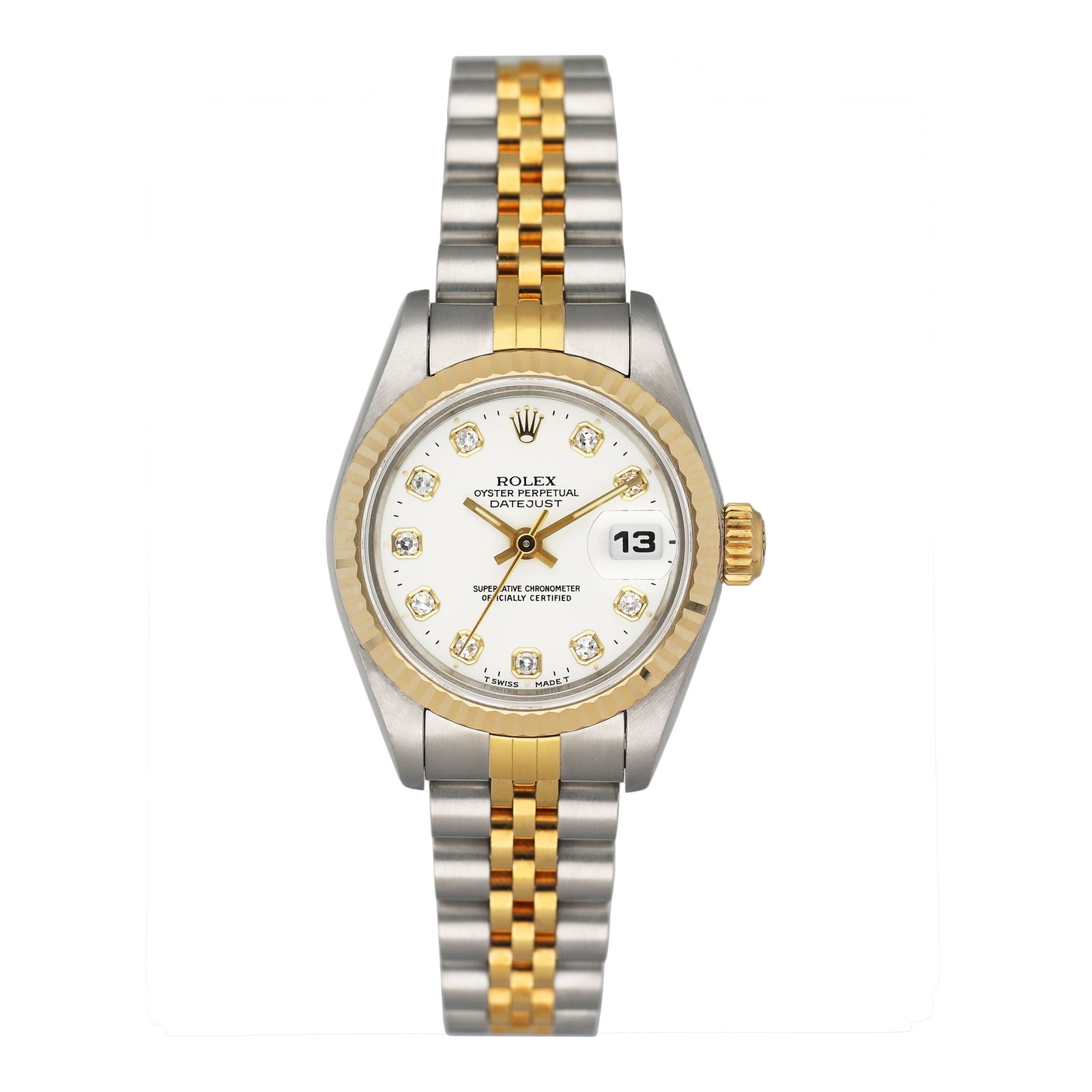 Rolex Datejust 69173 Diamond mostrador branco Relógio Feminino