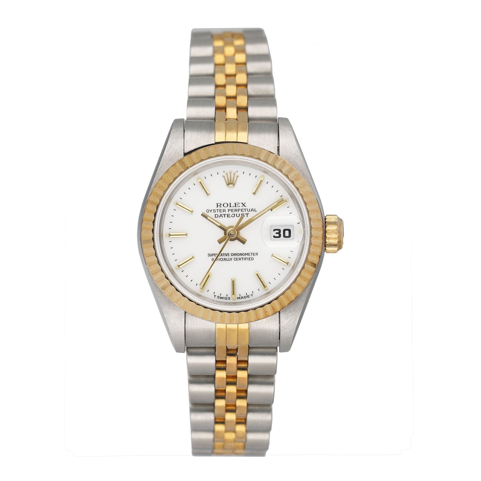 Rolex Datejust 69173 mostrador branco Relógio Feminino Caixa e Documentos