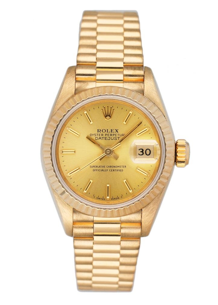 Rolex Datejust 69178 mostrador champagne 18k ouro amarelo Relógio Feminino