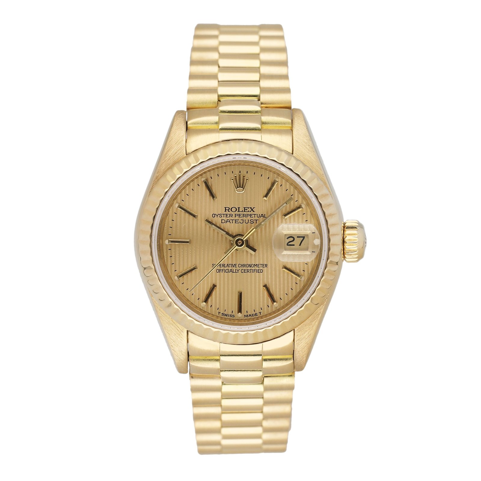 Rolex Datejust 69178 mostrador champagne 18k ouro amarelo Relógio Feminino
