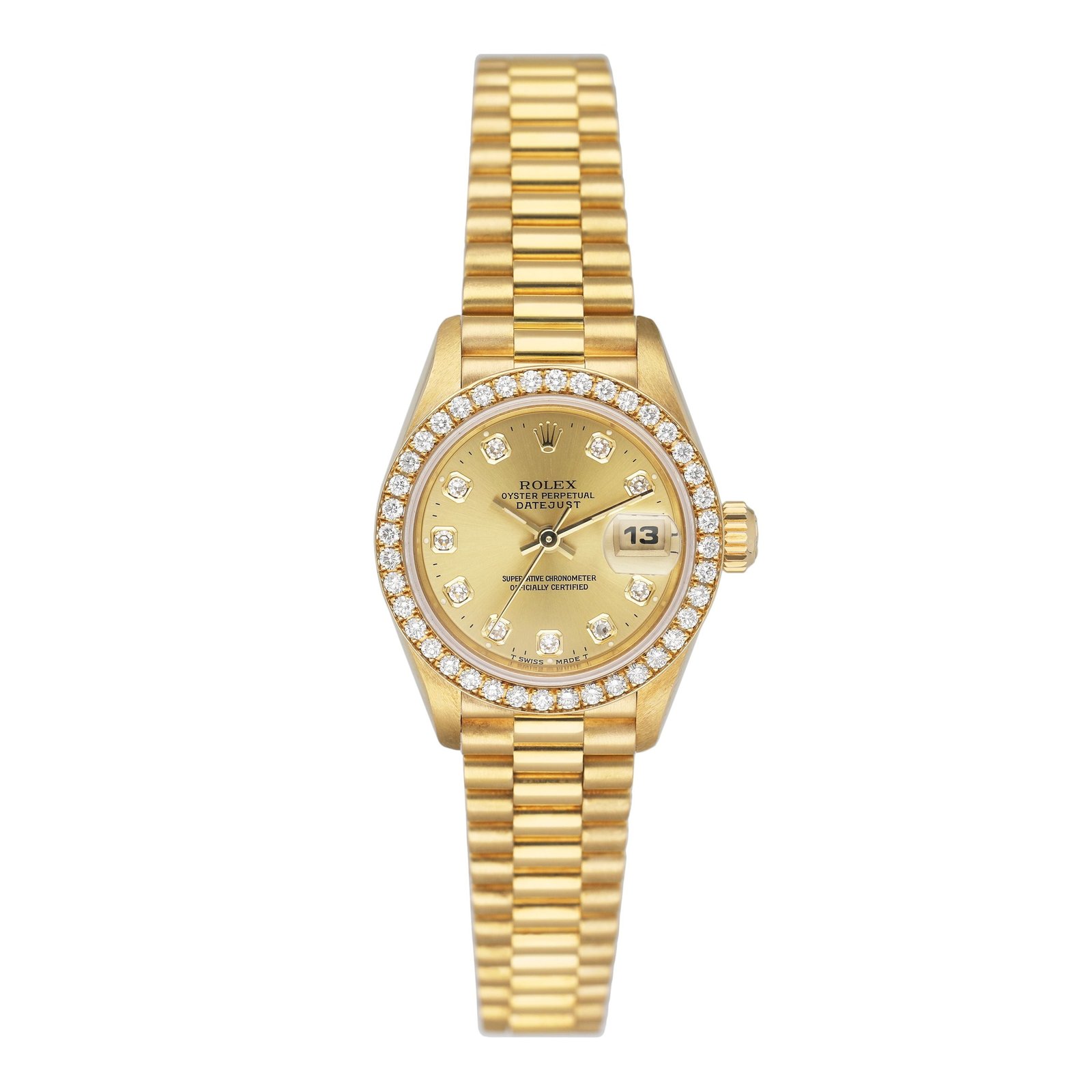 Rolex Datejust 69178 Diamond Dial 18k ouro amarelo Relógio Feminino