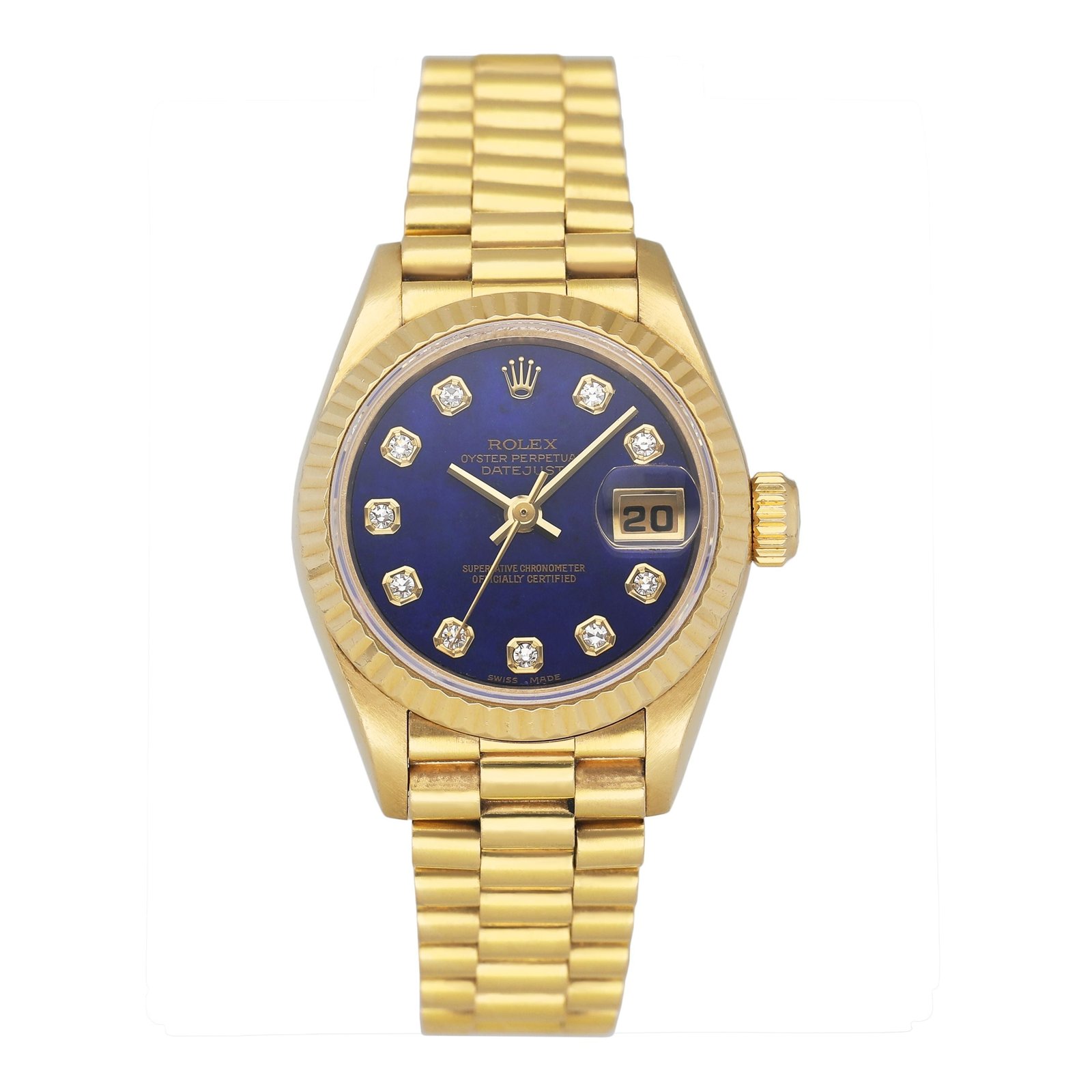 Rolex Datejust 69178 Diamond Lapis Dial 18k ouro amarelo Relógio Feminino