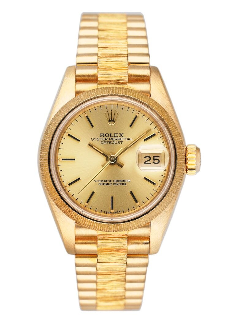 Rolex Datejust 69278 mostrador champagne Bark Finish Relógio Feminino