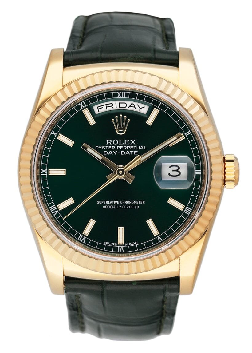 Rolex Day Date 118138 Green Dial 18k ouro amarelo Relógio Masculino