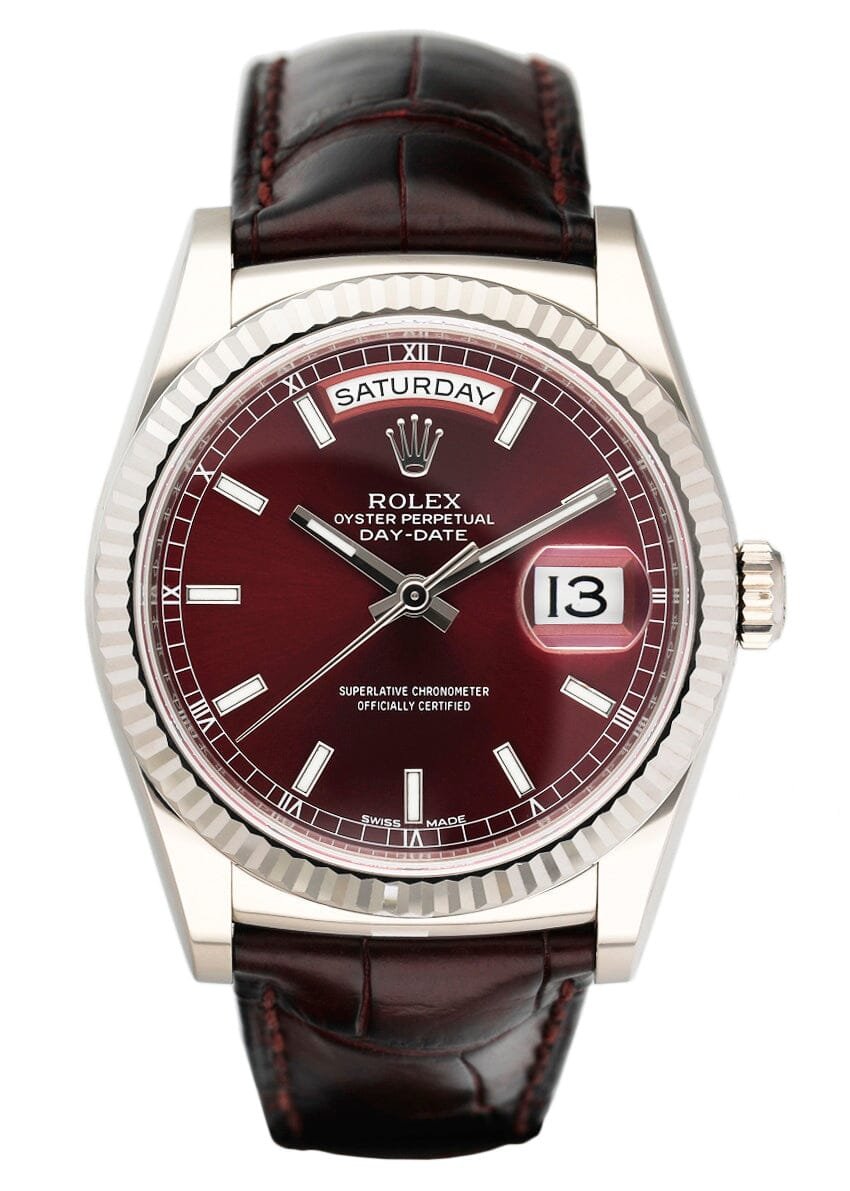 Rolex Day Date 118139 Cherry Dial 18k ouro branco Relógio Masculino