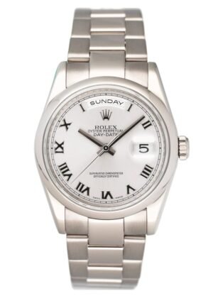 Rolex Day-Date 118209 mostrador prata 18k ouro branco Relógio Masculino