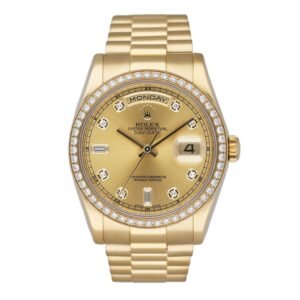 Rolex Day-Date 118348 Diamond Dial 18k ouro amarelo Relógio Masculino Caixa e Documentos