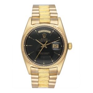 Rolex Day Date 1803 mostrador preto Bark Finish 18k ouro amarelo Relógio Masculino