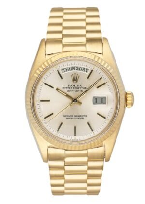 Rolex Day Date 1803 mostrador prata 18k ouro amarelo Relógio Masculino