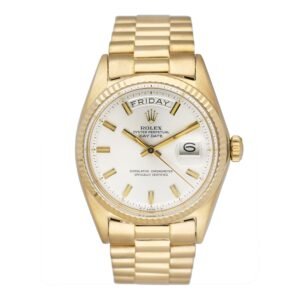 Rolex Day Date 1803 mostrador prata 18k ouro amarelo Relógio Masculino Caixa e Documentos