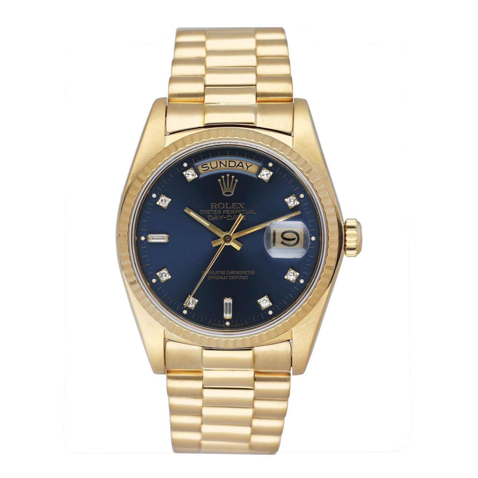 Rolex Day Date 18038 Diamond mostrador azul 18k ouro amarelo Relógio Masculino