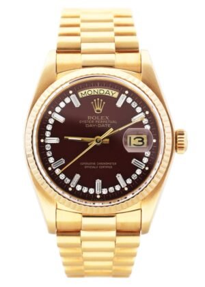 Rolex Day Date 18038 Diamond OxBlood Stella Dial Relógio Masculino