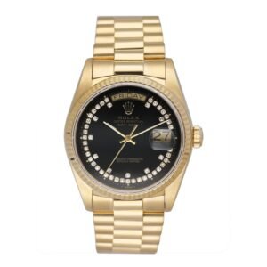 Rolex Day-Date 18038 String Diamond mostrador preto Relógio Masculino