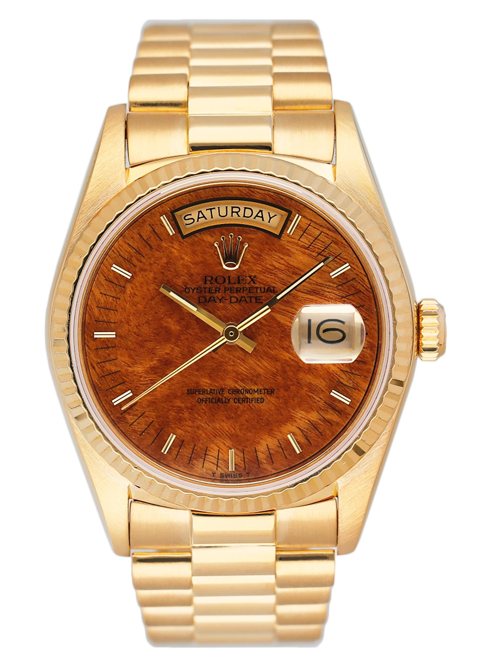 Rolex Day Date 18038 mostrador de madeira Relógio Masculino Caixa e Documentos