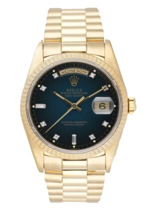 Rolex Day Date 18238 Blue Vignette Dial 18k ouro amarelo Relógio Masculino