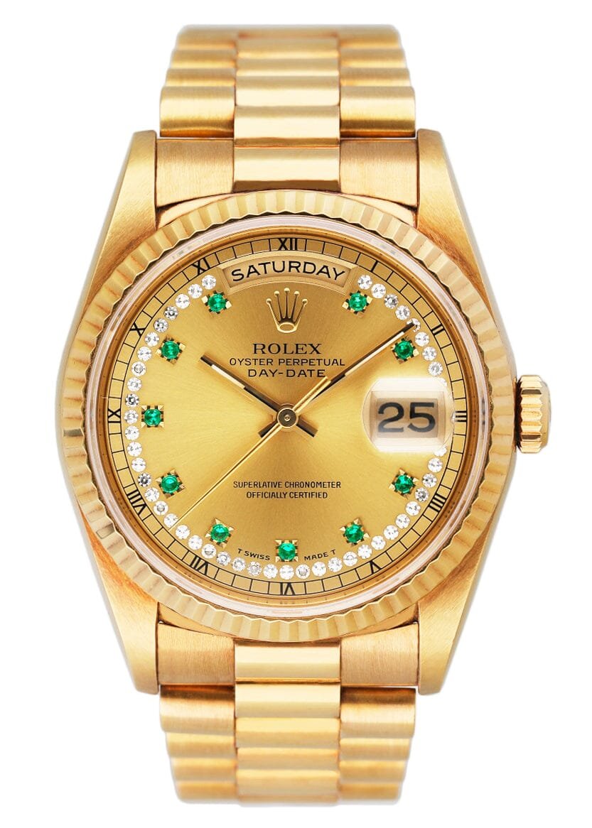Rolex Day Date 18238 Emerald Diamond Dial Relógio Masculino