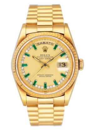 Rolex Day Date 18238 Emerald Diamond Dial Relógio Masculino
