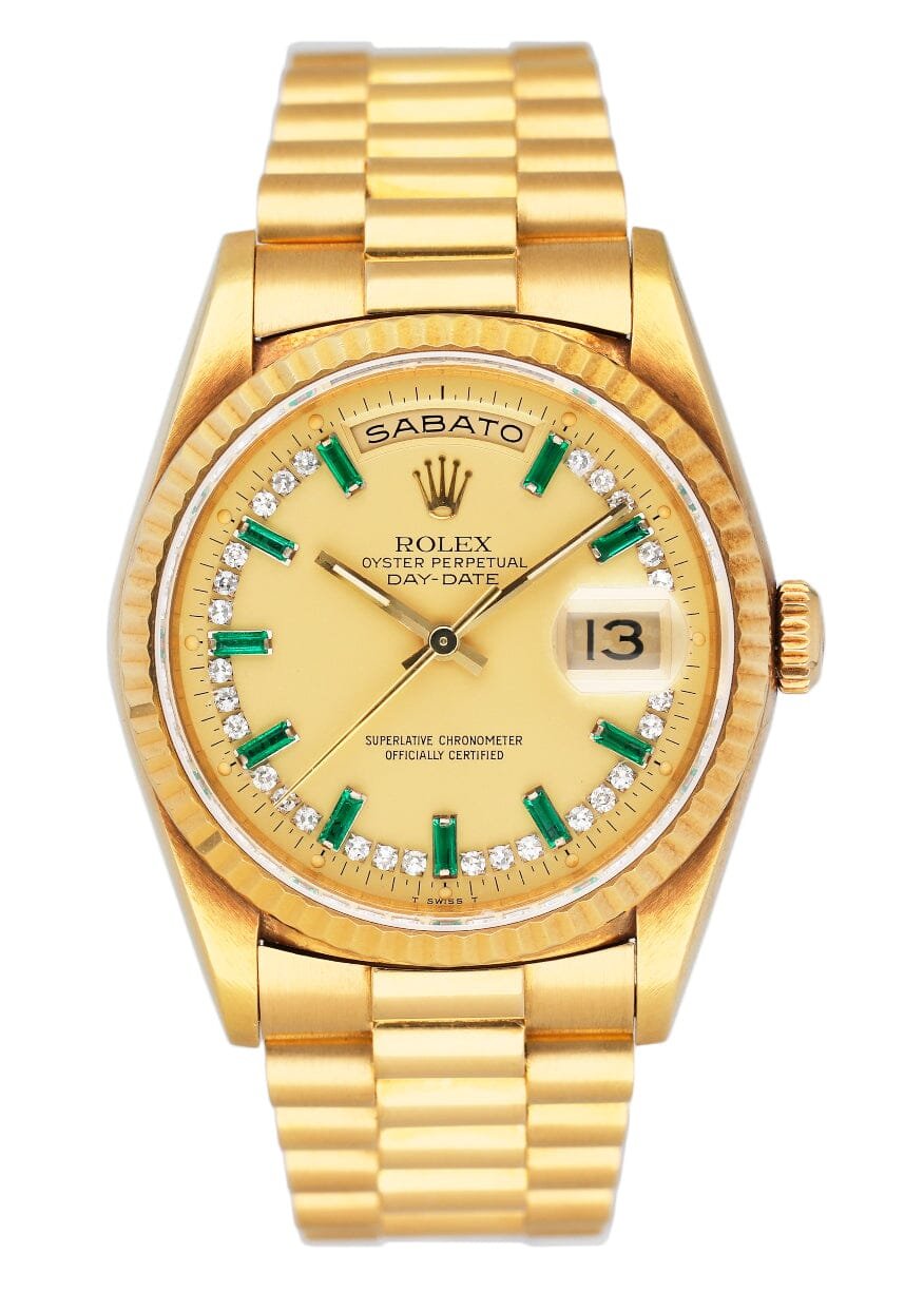Rolex Day Date 18238 Emerald Diamond Dial Relógio Masculino