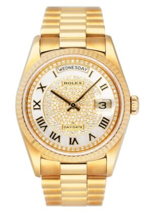 Rolex Day Date 18238 MOP mostrador com pavê de diamantes Relógio Masculino