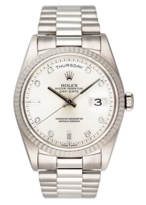 Rolex Day Date 18239 President 18k ouro branco Diamond Dial Relógio Masculino