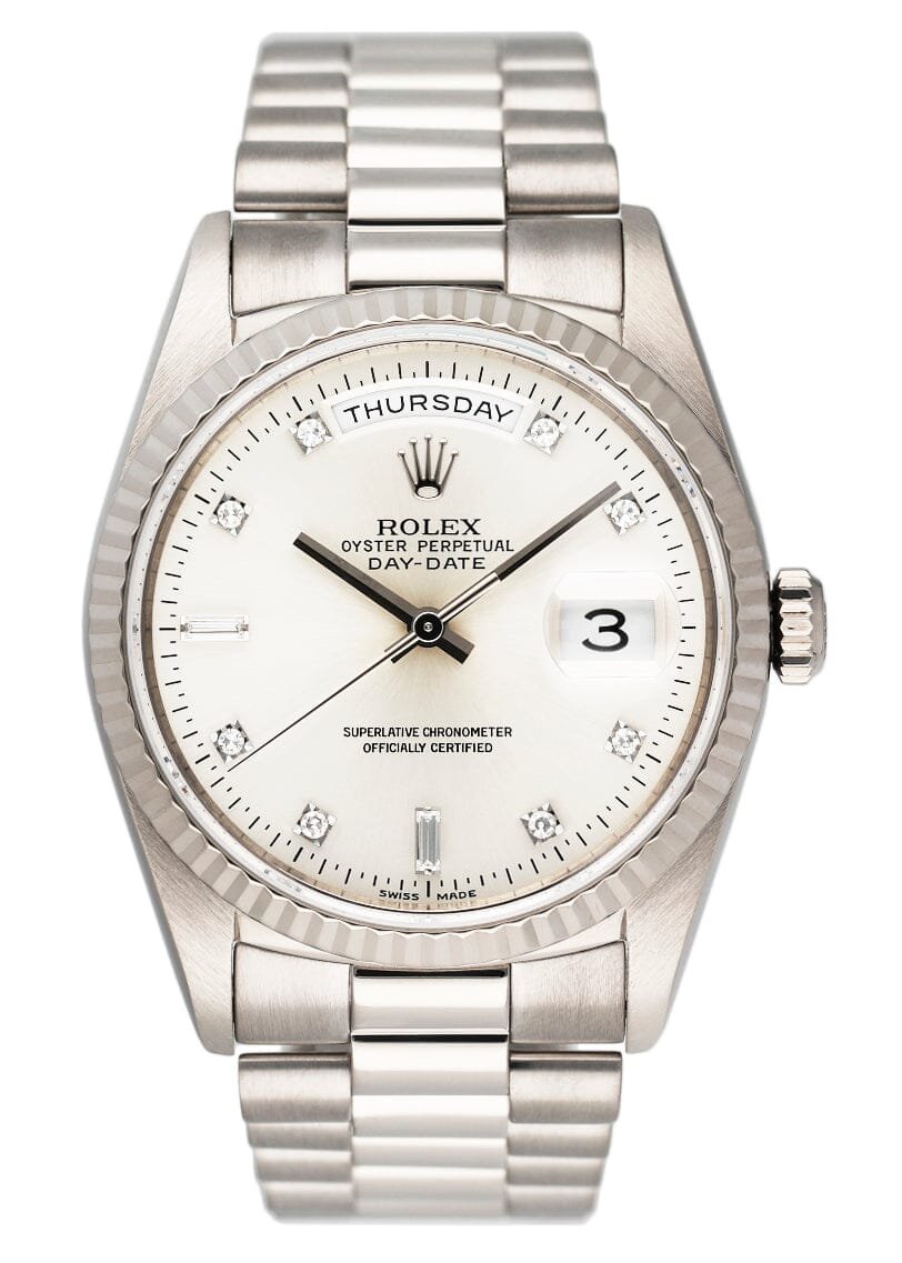 Rolex Day Date 18239 President 18k ouro branco Diamond Dial Relógio Masculino