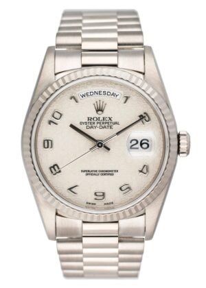 Rolex Day-Date 18239 Silver Anniversary Dial Relógio Masculino