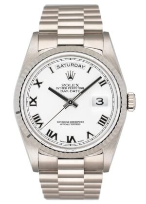 Rolex Day Date 18239 White Roman Dial Relógio Masculino