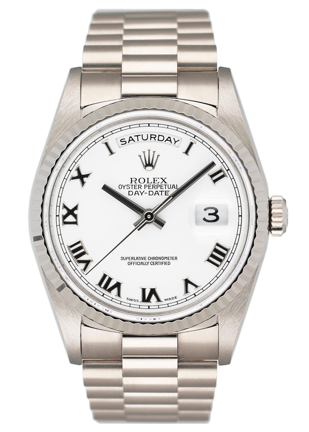 Rolex Day Date 18239 White Roman Dial Relógio Masculino