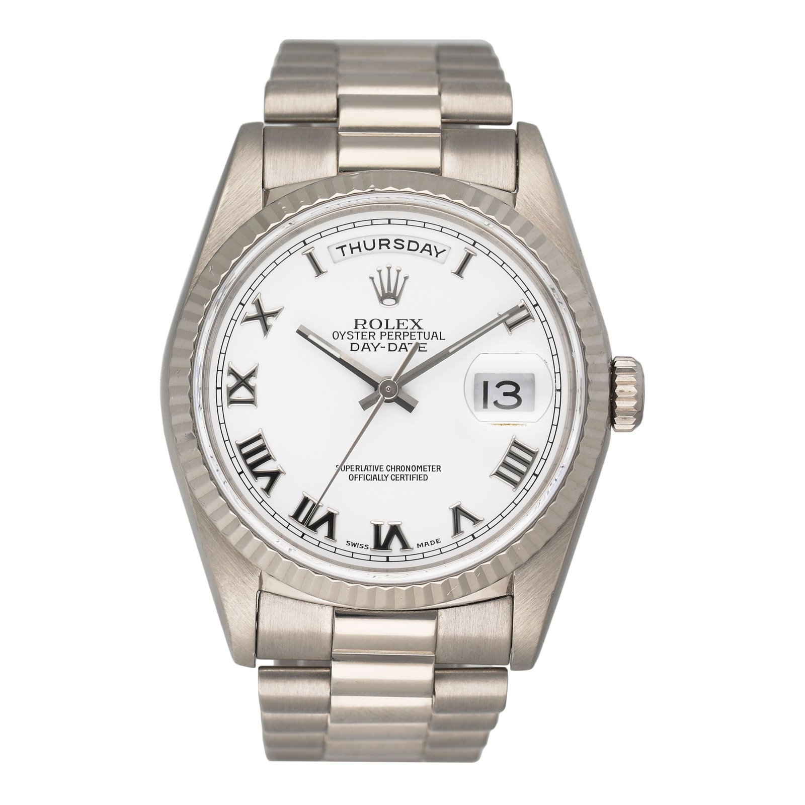 Rolex Day Date 18239 White Roman Dial Relógio Masculino With Box