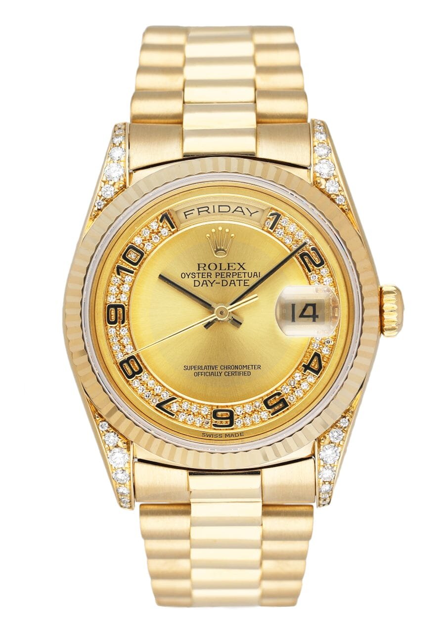 Rolex Day-Date 18338 Diamond 18k ouro amarelo Relógio Masculino