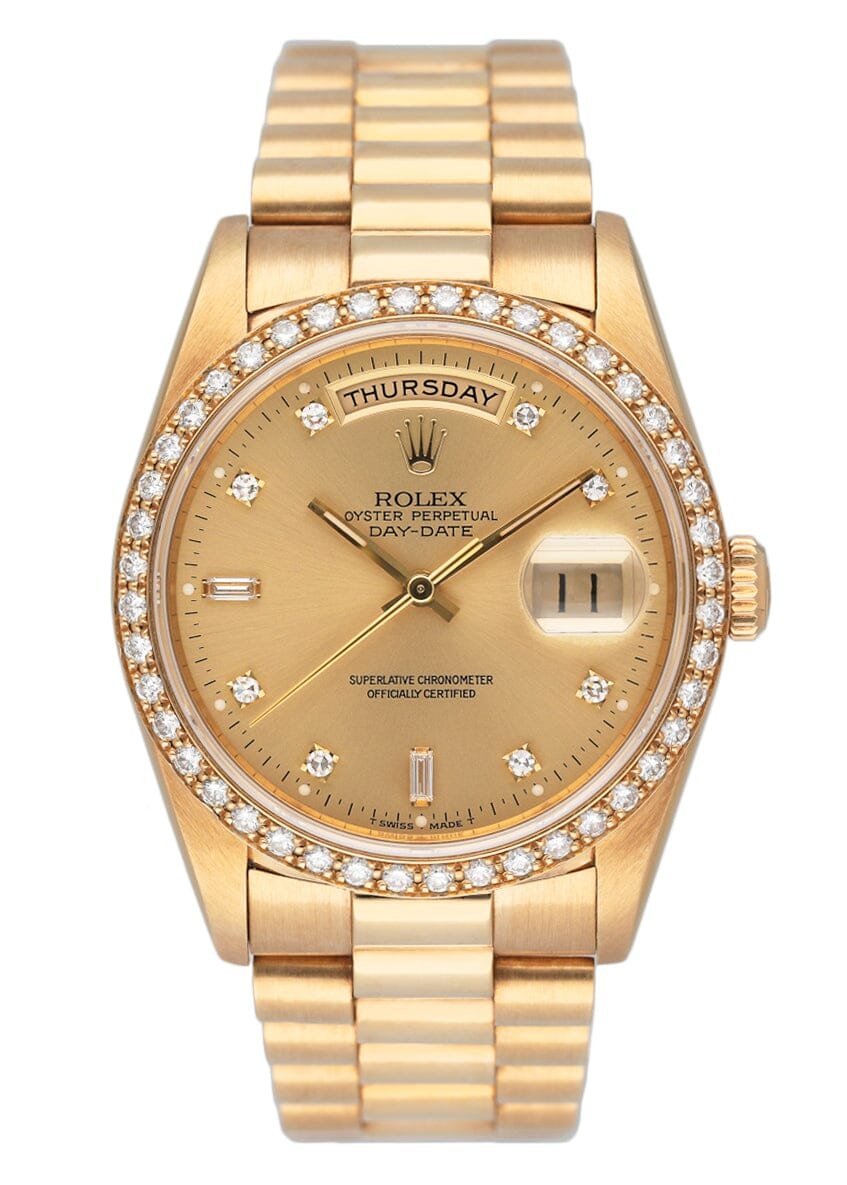 Rolex Day Date 18348 Diamond Bezel & Dial Relógio Masculino