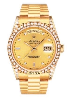 Rolex Day Date 18388 Diamond Dial 18k ouro amarelo Relógio Masculino