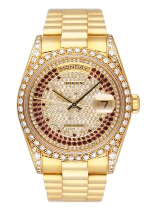 Rolex Day Date 18388 Diamond Ruby Pave Dial Relógio Masculino