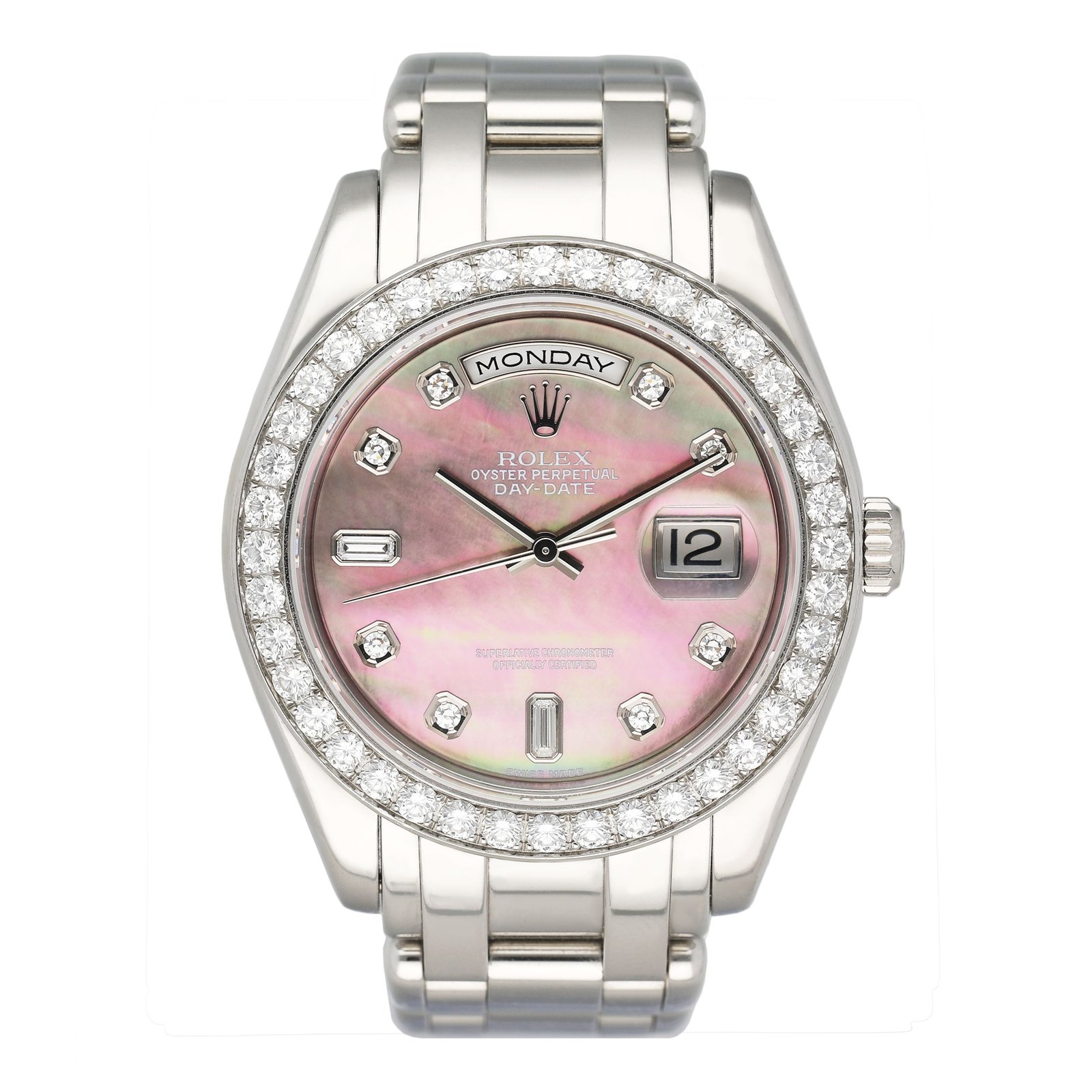 Rolex Day Date 18946 Diamond MOP Dial Platinum Relógio