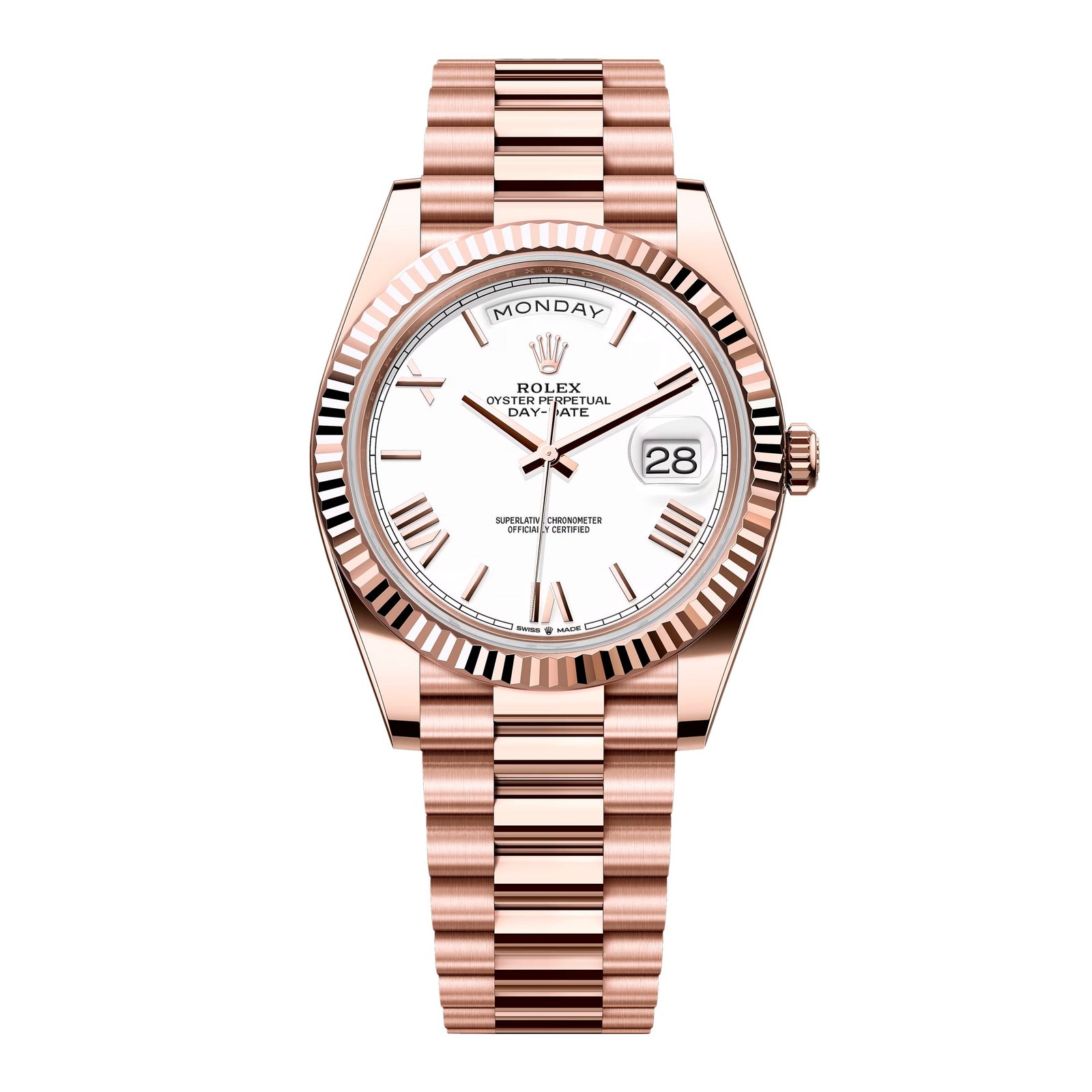 Rolex Day-Date 228235 mostrador branco Relógio Masculino Caixa e Documentos