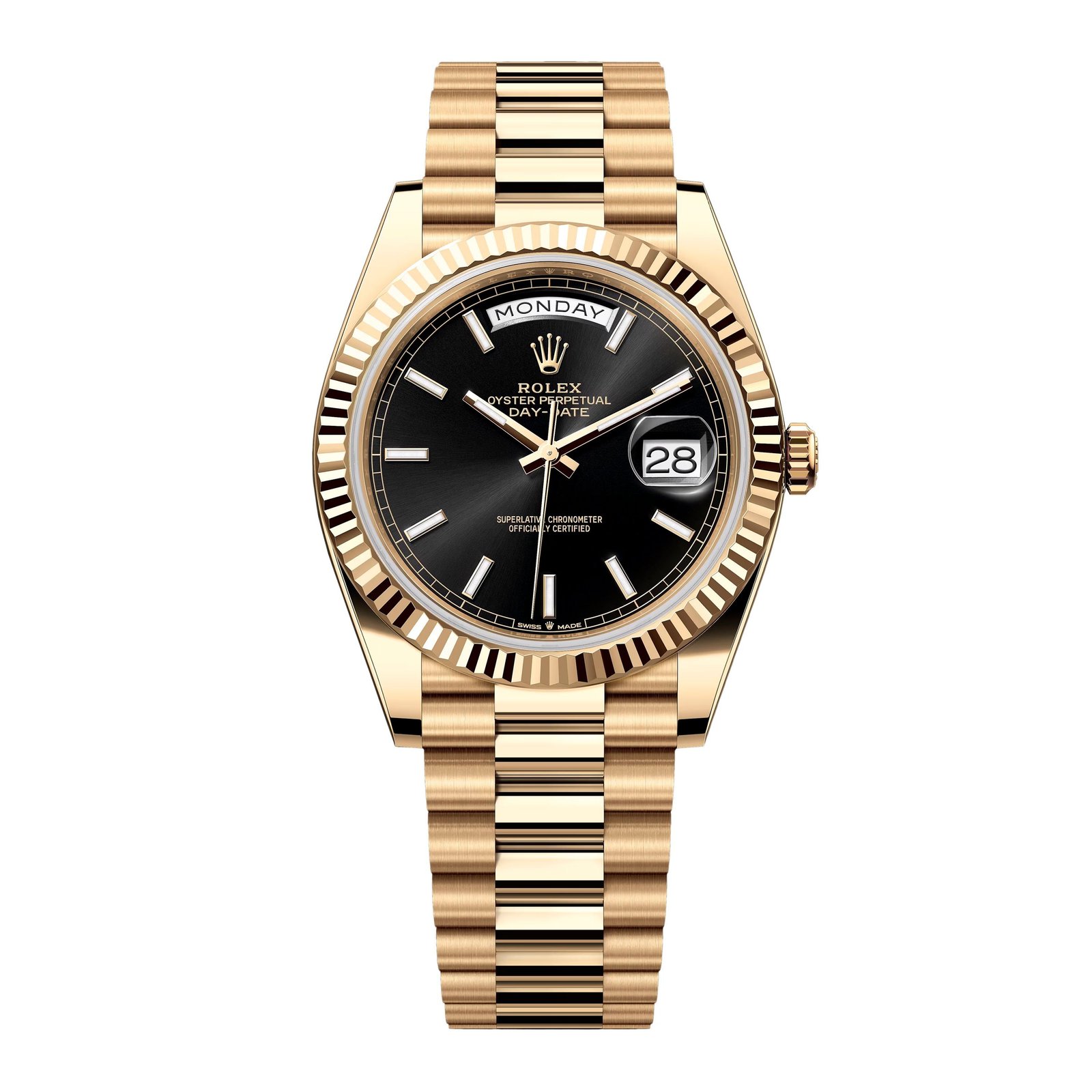 Rolex Day-Date 228238 mostrador preto 18k ouro amarelo Relógio Masculino Caixa e Documentos