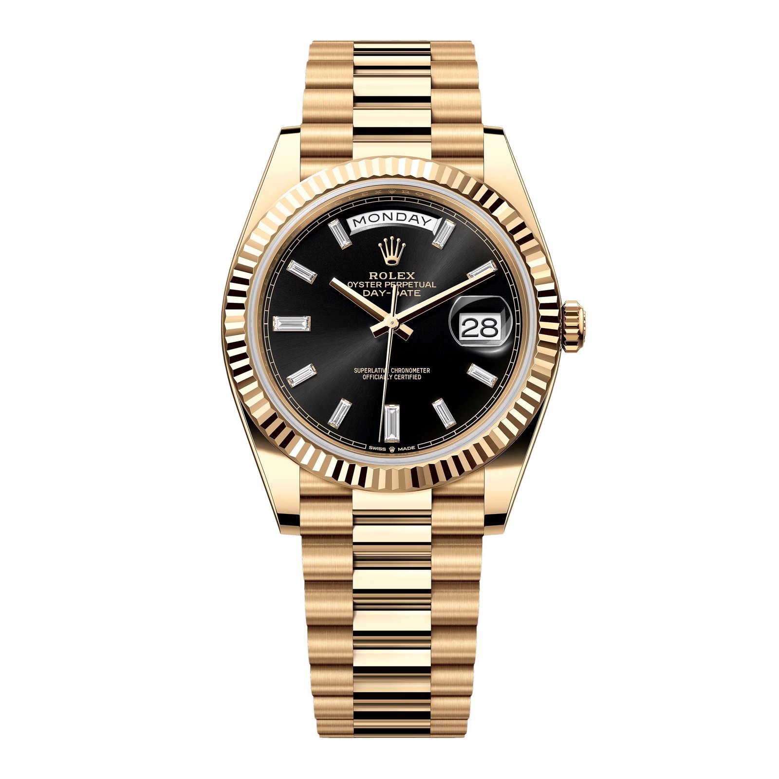 Rolex Day-Date 228238 mostrador preto Relógio Masculino Caixa e Documentos