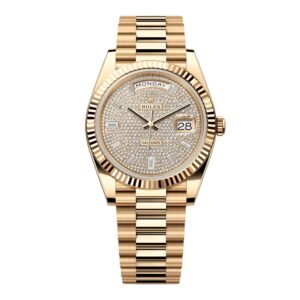 Rolex Day-Date 228238 Diamond Paved Dial Relógio Masculino Caixa e Documentos