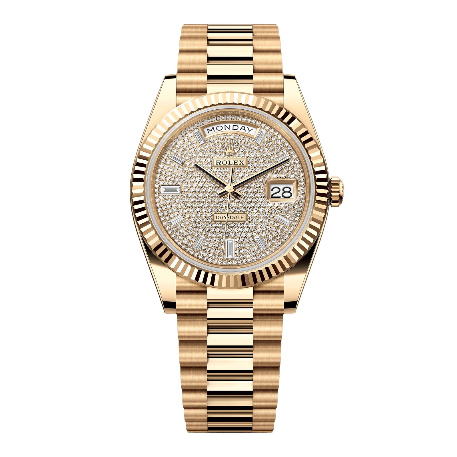 Rolex Day-Date 228238 Diamond Paved Dial Relógio Masculino Caixa e Documentos
