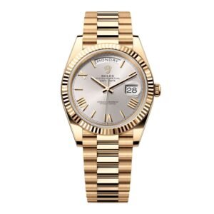 Rolex Day-Date 228238 mostrador prata 18k ouro amarelo Relógio Masculino Caixa e Documentos