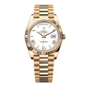 Rolex Day-Date 228238 mostrador branco 18k ouro amarelo Relógio Masculino Caixa e Documentos