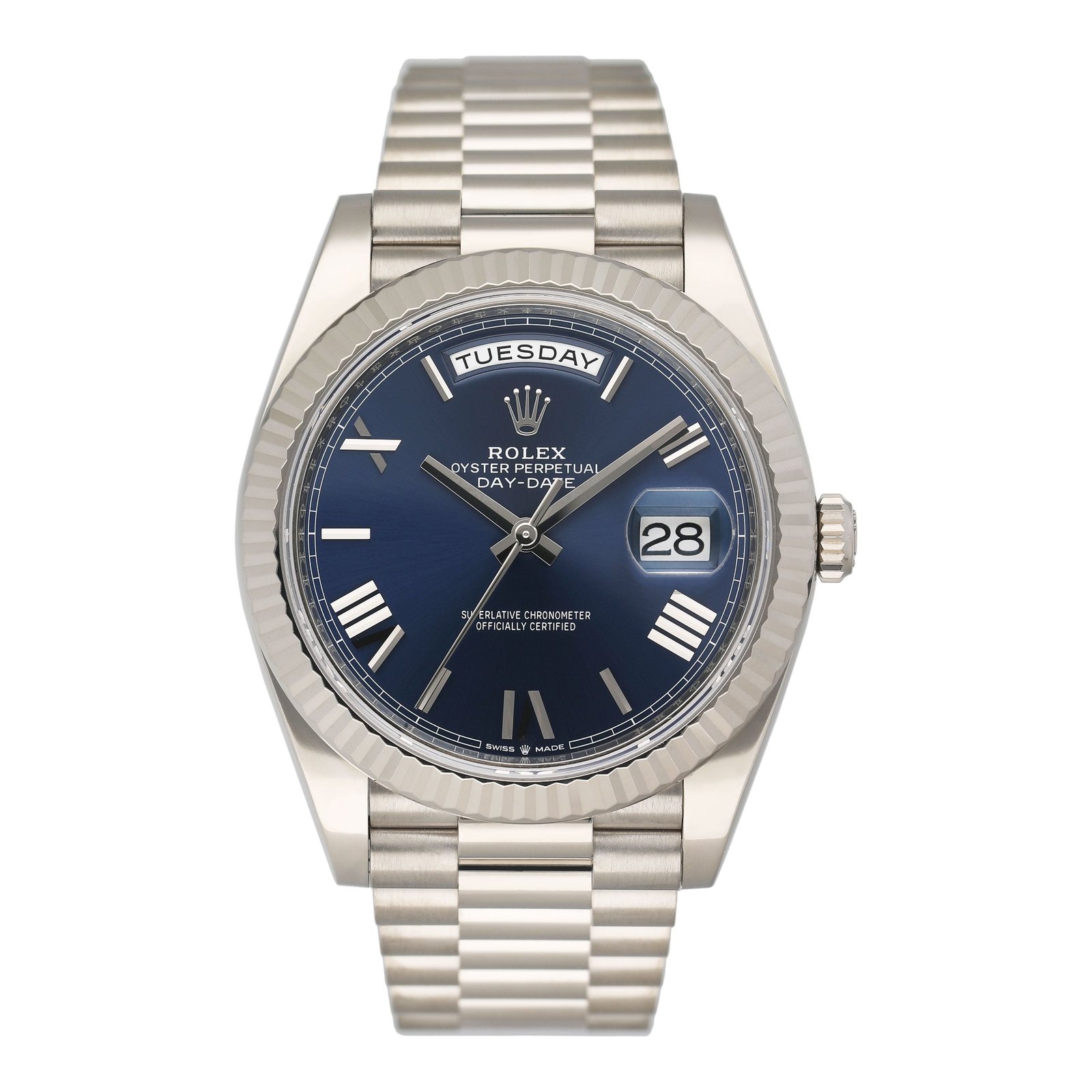 Rolex Day-Date 228239 mostrador azul Relógio Masculino Caixa e Documentos