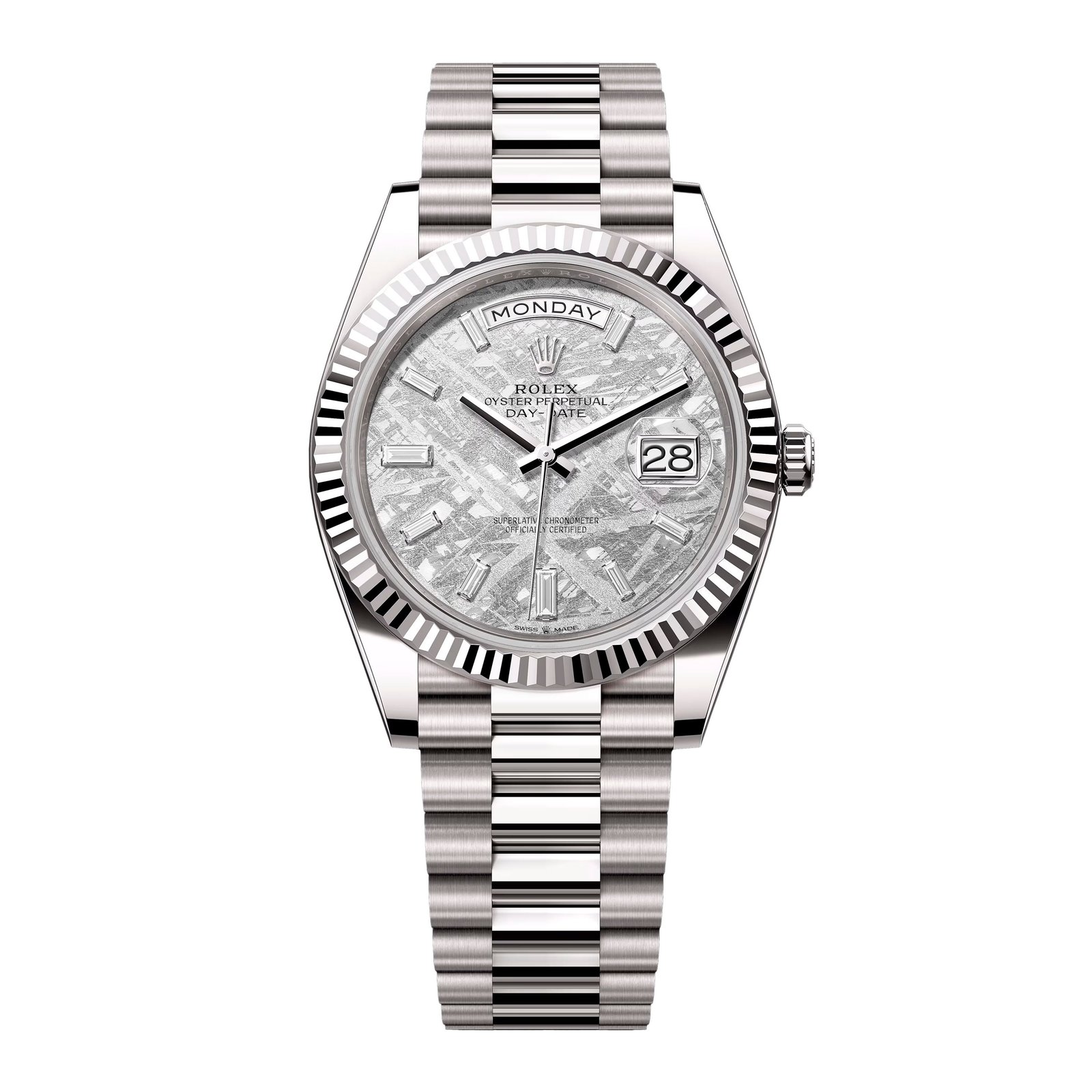 Rolex Day-Date 228239 Diamond Meteorite Dial Relógio Masculino Caixa e Documentos
