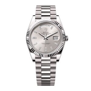 Rolex Day-Date 228239 Diamond mostrador prata Relógio Masculino Caixa e Documentos