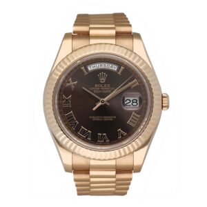 Rolex Day Date 41 218235 Chocolate Dial 18k ouro rosa Relógio Masculino Caixa e Documentos