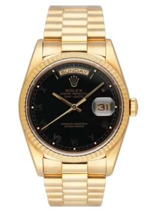 Rolex Day-Date President 18238 mostrador preto Relógio Caixa e Documentos