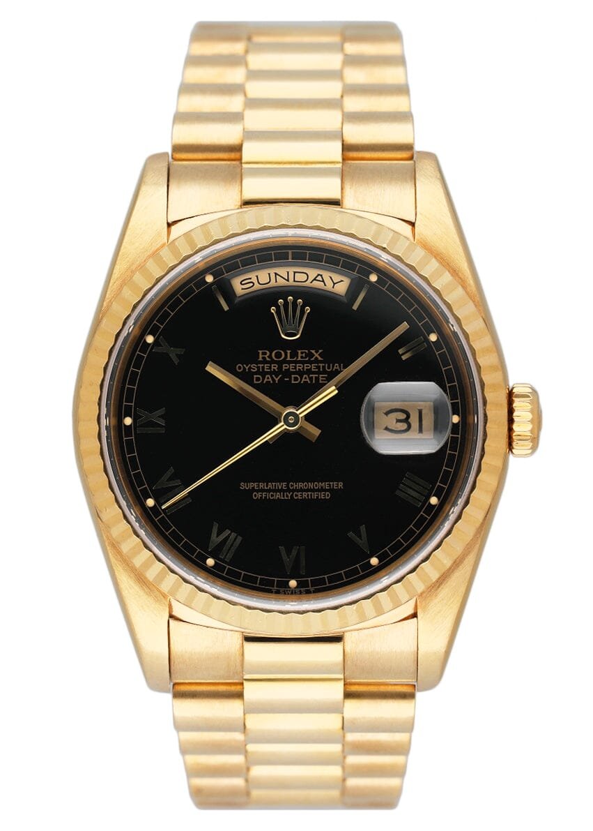 Rolex Day-Date President 18238 mostrador preto Relógio Caixa e Documentos